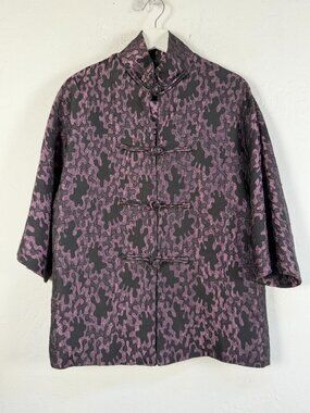 Vintage Silk Brocade Mandarin Tang Jacket Purple Abstract Jacquard Frog Closure